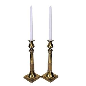 Vintage 60s 70s MCM Heavy Solid Brass Gold Tapered Candle Holders Made In Japan